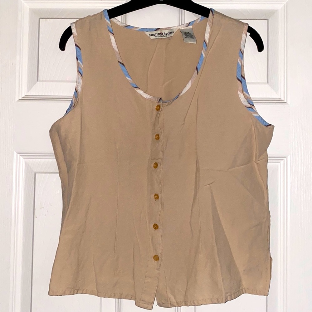 Stephanie Rogers Large Tan Button Down Tank Top